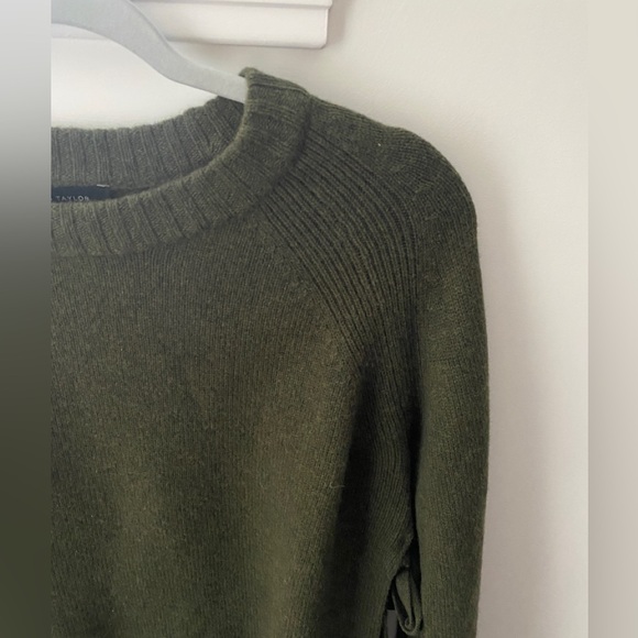 ANN TAYLOR | Wool Cashmere Side Tie Sweater Pullover Crewneck Olive Green - M - Picture 3 of 9